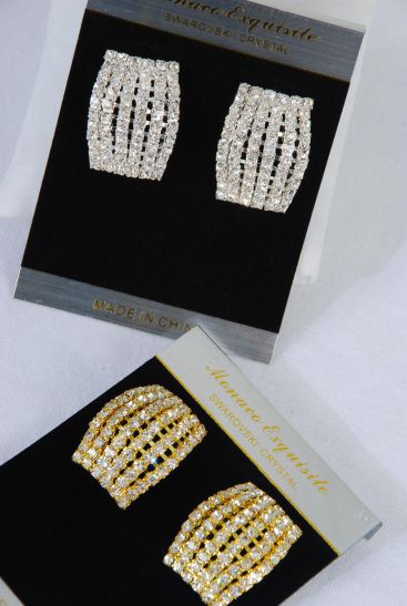 Earrings Rhinestone Post / PC Post , Size - 1.25" x 1" Wide , Black Velvet Card & OPP Bag & UPC Code , Choose Gold Or Silver Finish