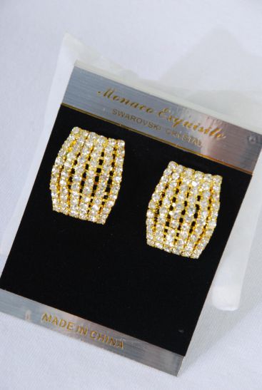 Earrings Gold Rhinestone Post / PC Gold , Post , Size - 1.25" x 1" Wide , Earring Card & OPP Bag & UPC Code