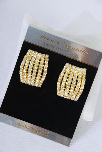 Earrings Rhinestone Post / 12 pair = Dozen Post , Size - 1.25" x 1" Wide , Black Velvet Card & OPP Bag & UPC Code , Choose Gold Or Silver Finish