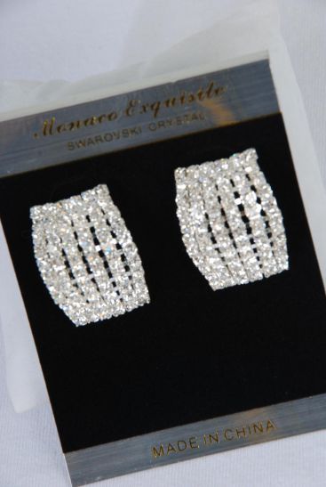 Earrings Silver Rhinestone Post / PC Silver, Post , Size - 1.25" x 1" Wide , Earring Card & OPP Bag & UPC Code