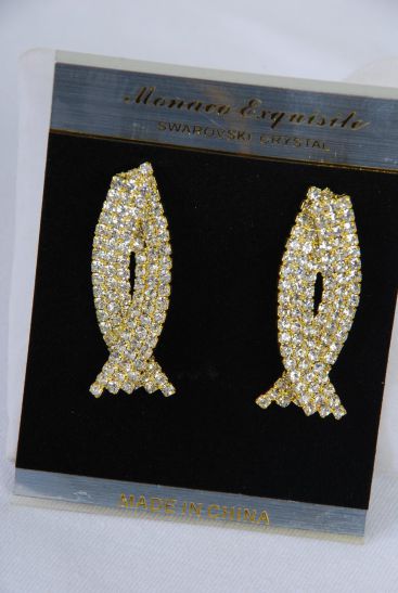 Earrings Rhinestone Gold Post / PC Gold , Post , Size - 1.75" x 0.75" Wide , Velvet Earring Card & OPP Bag & UPC Code