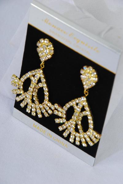 Earrings Rhinestone Teardrop Dangle Post / 12 pcs =Dozen Post , Size - 2.5" x 1.5" Wide,  Black Velvet Earring Card & OPP Bag & UPC Code , Choose Gold Or Silver Finish