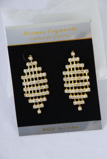 Earrings Rhinestone Gold Post / PC Gold , Post , Size - 1.75" X 0.75" Wide , Velvet Earring Card & OPP bag & UPC Code