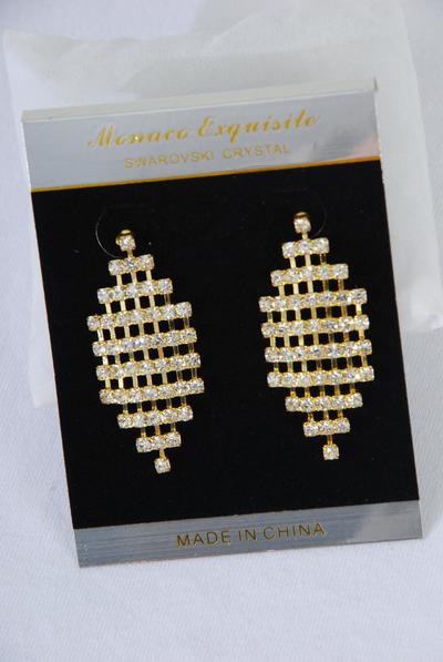 Earrings Rhinestone Post / PC Post , Size - 1.75" X 0.75" Wide , Velvet Earring Card & OPP bag & UPC Code , Choose Gold Or Silver Finish