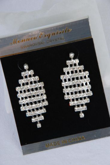 Earrings Rhinestone Silver Post / PC Silver , Post , Size - 1.75" X 0.75" Wide , Velvet Earring Card & OPP bag & UPC Code 