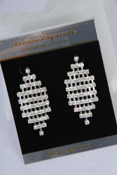 Earrings Rhinestone Post / PC Post , Size - 1.75" X 0.75" Wide , Velvet Earring Card & OPP bag & UPC Code , Choose Gold Or Silver Finish