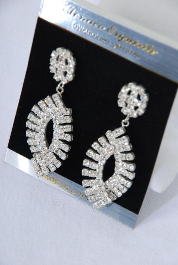 Earrings Rhinestone Drop Silver Post / PC Silver , Post , Size - 2.5" x 1" Wide , Black Velvet Earring Card & Opp Bag & UPC Code 