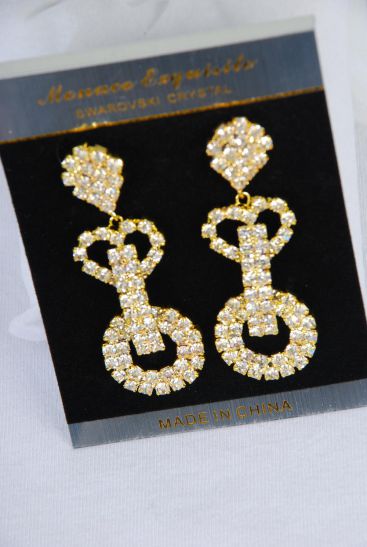 Earrings Rhinestone Circle Heart Mix Gold Post / PC Gold , Post , Size - 2.5" x 0.75" Wide , Velvet Earring Card & OPP Bag & UPC Code