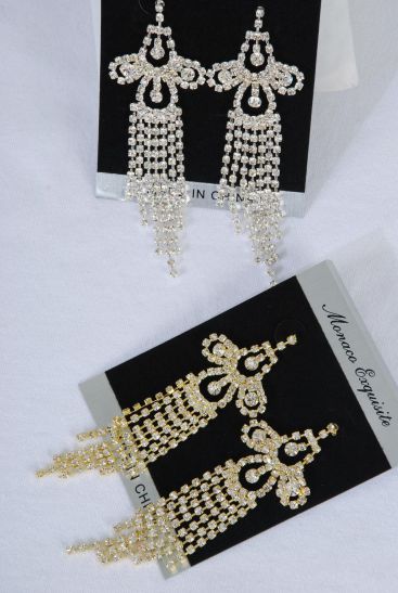 Earrings Boutique Rhinestone Post /PC  Post , Size - 3.5" x 1.25" Wide , Black Velvet Earring Card & OPP Bag & UPC Code 