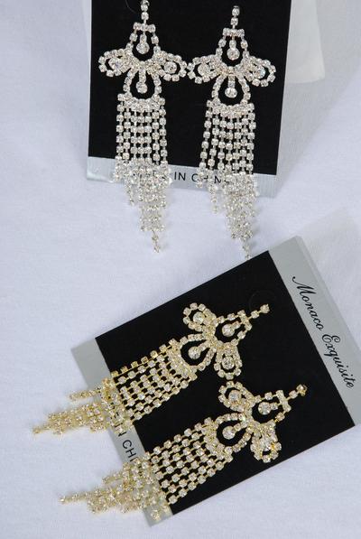 Earrings Boutique Rhinestone Post /PC  Post , Size - 3.5" x 1.25" Wide , Black Velvet Earring Card & OPP Bag & UPC Code 