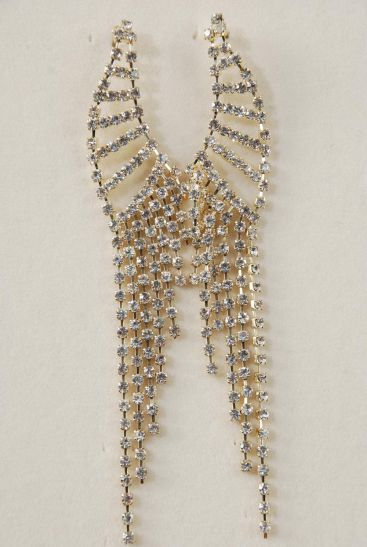 Earrings Boutique Rhinestone Gold Post / PC Gold , Post , Size - 4.25" x 0.75" Wide , Earring Card & OPP bag & UPC code 