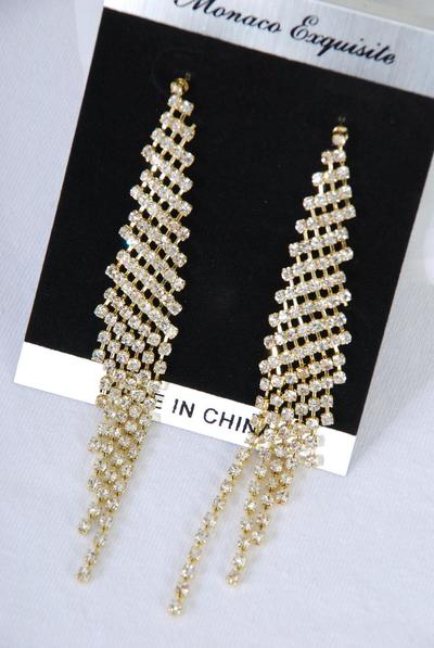 Earrings Boutique Rhinestone Post / PC  Post , Size - 3.5" x 0.75" Wide , Black Velvet Earring Card & OPP Bag & UPC Code ,Choose Gold Or Silver Finish