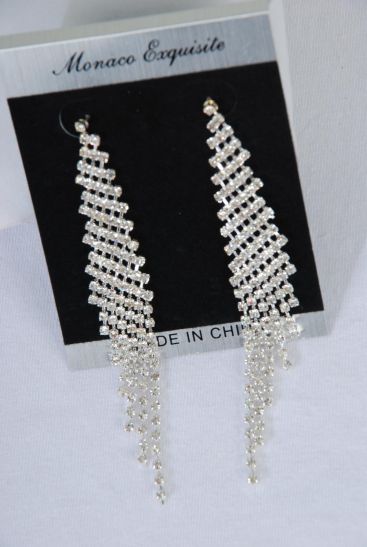 Earring Boutique Silver Rhinestones Post / PC  Silver , Post , Size - 3.5" x 0.75" Wide , Earring card & OPP Bag & UPC Code