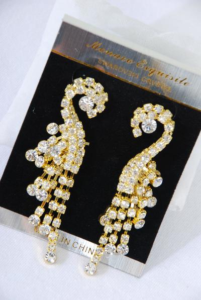Earrings Rhinestone Cluster Drop Post / PC Post , Size - 2.5" x 1" Wide , Black Velvet Earring Card & OPP Bag & UPC Code , Choose Gold Or Silver Finish