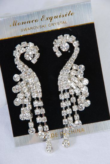 Earrings Rhinestone Cluster Drop Silver Post / PC Silver , Post , Size - 2.5" x 1" Wide , Black Velvet Earring Card & OPP Bag & UPC Code