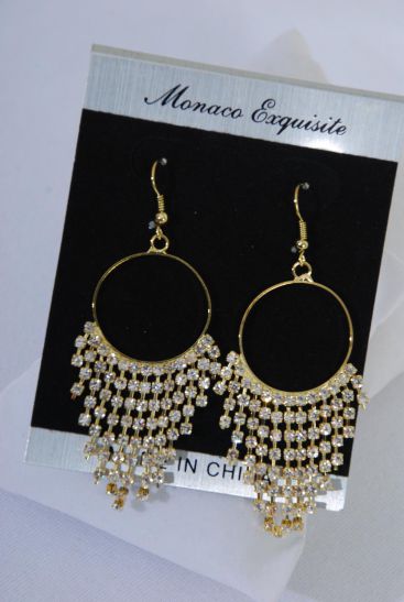 Earring Boutique Gold Circle Rhinestones / PC  Gold , Size - 2.5" x  1" Wide , Black Velvet Earring Card & OPP Bag & UPC Code