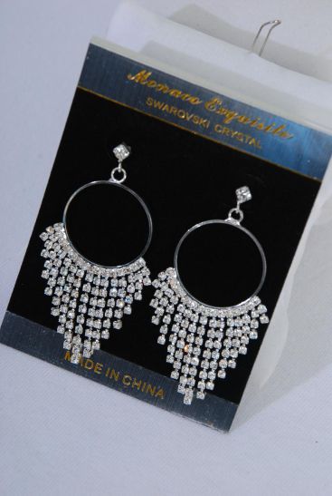 Earrings Boutique Silver Rhinestones / PC  Silver , Size - 2.5" x 1" Wide , Black Velvet Earring Card & OPP Bag & UPC Code