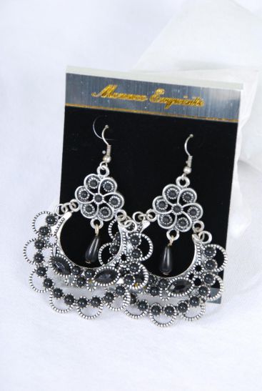 Earrings Antique Semiprecious Stone Victorian Look Black / PC Black , Size - 2.25" x 2.75" Wide , Velvet Earring Card & OPP bag & UPC Code 