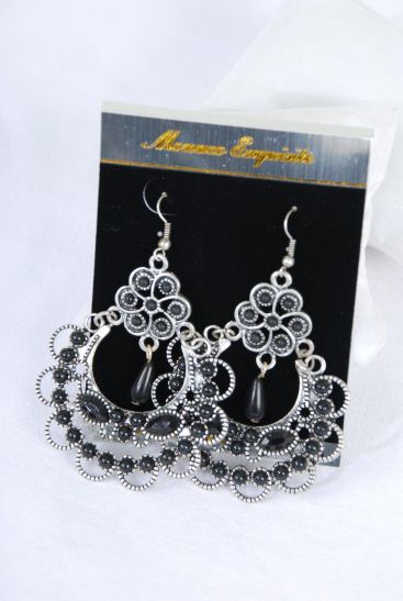 Earrings Antique Black Smiprecious Stone Victorian Look / PC Black , Size - 2.25" x 2.75" Wide , Velvet Earring Card & OPP bag & UPC Code 