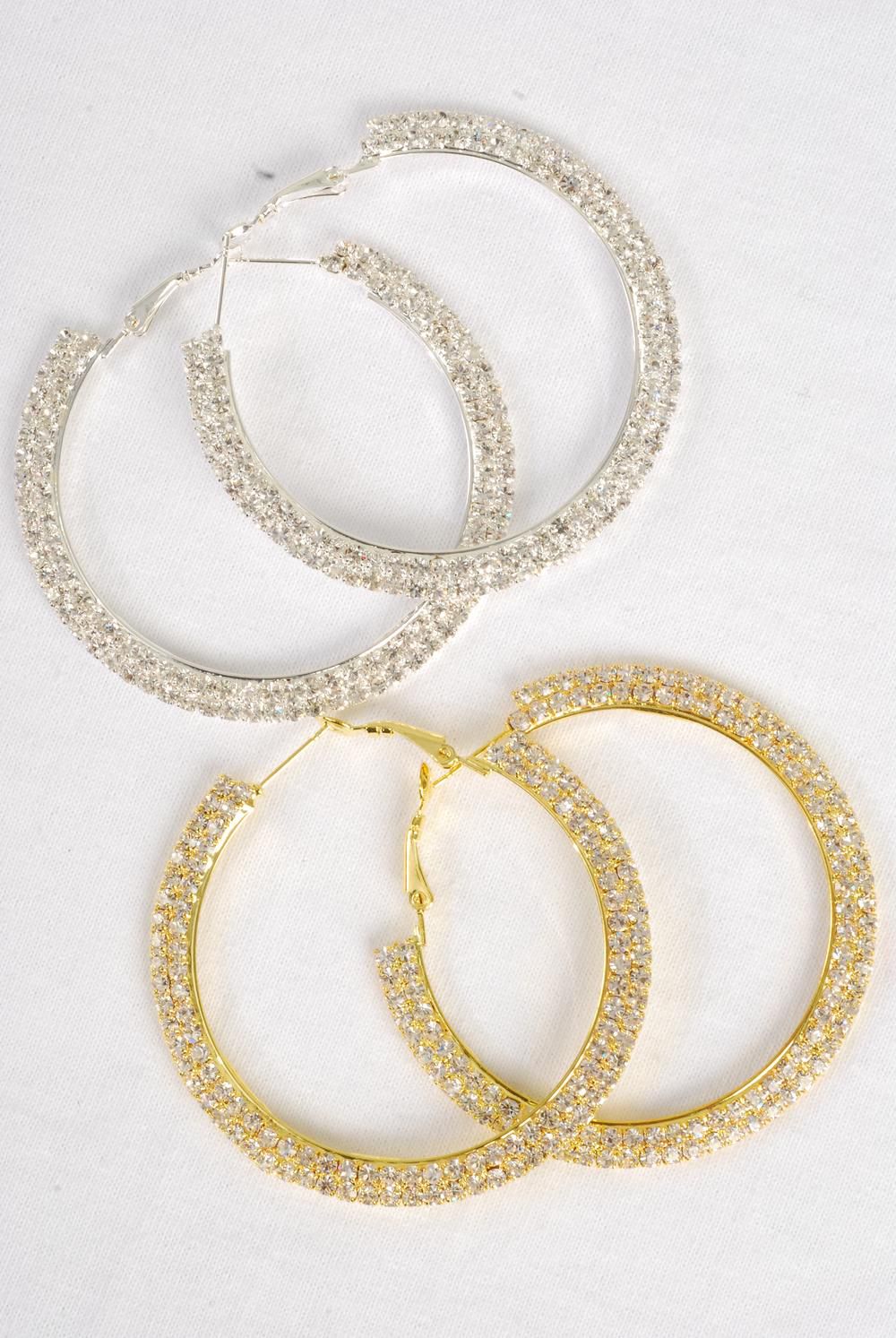 Earrings Hoop Double Row Rhinestone Post / 12 pair = Dozen Post , Size ...