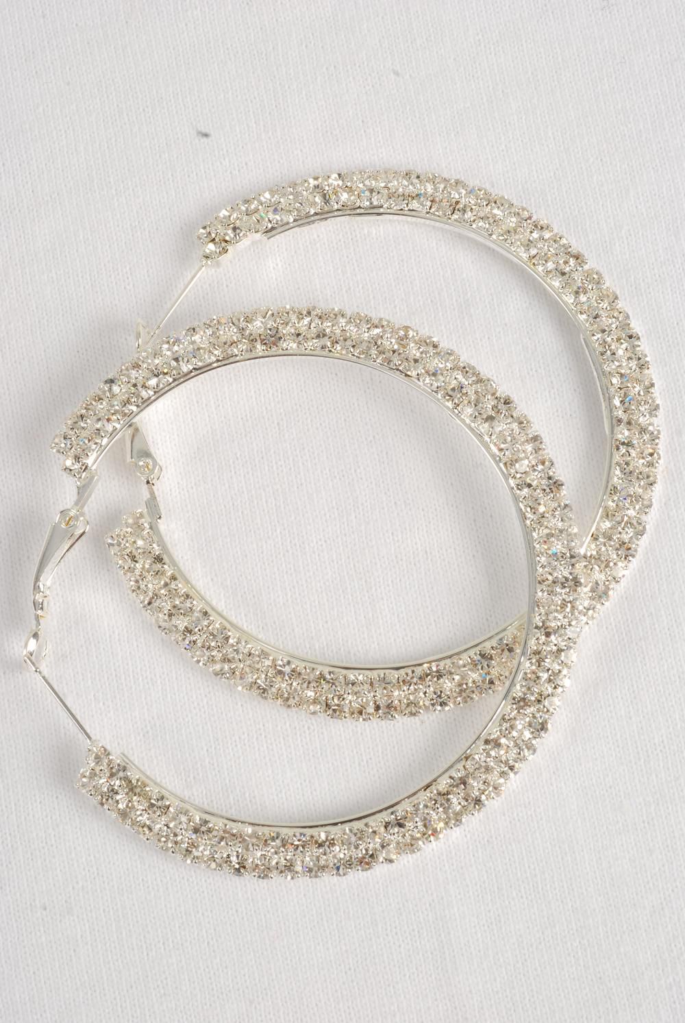 Earrings Hoop Double Row Rhinestone Post / 12 pair = Dozen Post , Size ...