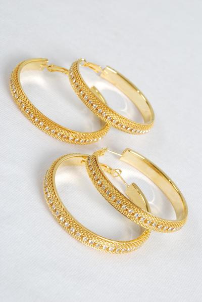 Earrings Hoop Mesh Rhinestone Post / PC Post , Size - 2" Wide , Choose Gold Or Silver Finish , Earring Card & OPP Bag & UPC Code 