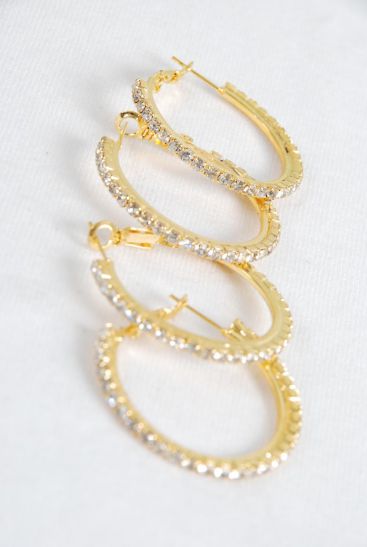 Earrings Hoop Rhinestones Gold Post / PC  Gold , Post , Size - 1.25" Wide , Earring Card & OPP bag