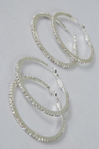 Earrings Hoop Rhinestones Post / PC Post , Size - 1.75" Wide ,  Earring Card & OPP Bag & UPC Code , Choose Gold Or Silver Finis 