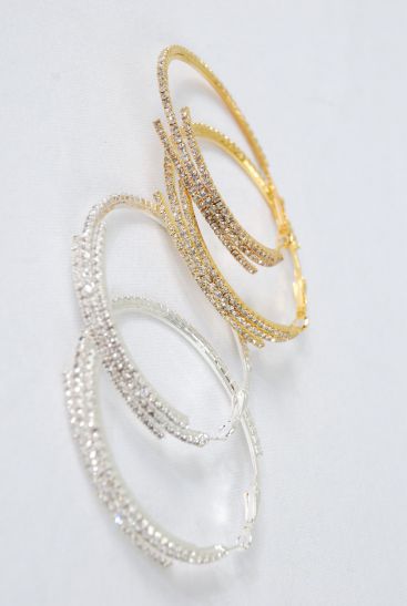 Earrings Hoop Rhinestone Post / 12 Pair = Dozen Post , Size - 2.25" Wide , Earring Card & OPP bag & UPC Code , Choose Gold or Silver 