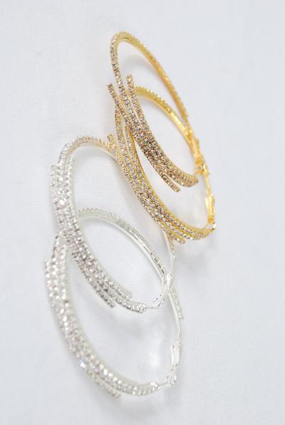Earring Boutique Loop Rhinestone / PC Post , Size - 2.25" Wide , Choose Gold or Silver Finishes , Earring Card & OPP bag & UPC Code