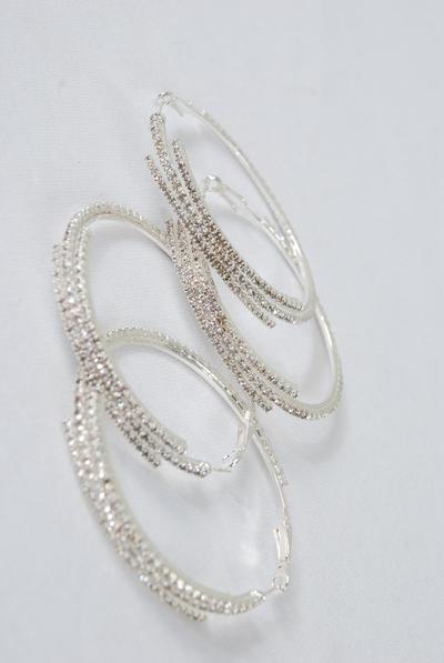 Earrings Hoop Rhinestone Post / 12 Pair = Dozen Post , Size - 2.25" Wide , Earring Card & OPP bag & UPC Code , Choose Gold or Silver 