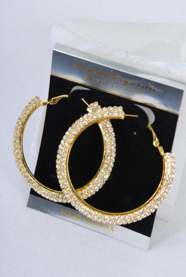 Earring Boutique Double Row Rhinestone / PC Gold , Post , Size - 1.75" Wide , Velvet Earring Card & OPP bag & UPC Code