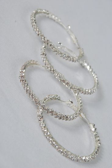 Earring Boutique Loop Silver Rhinestone / PC Silver , Post , Size - 2" Wide , Earring Card & OPP Bag & UPC Code 