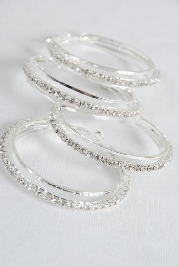 Earrings Hoop Silver Rhinestone / PC Silver , Size - 1.5" Wide , Earring Card & OPP bag & UPC Code 