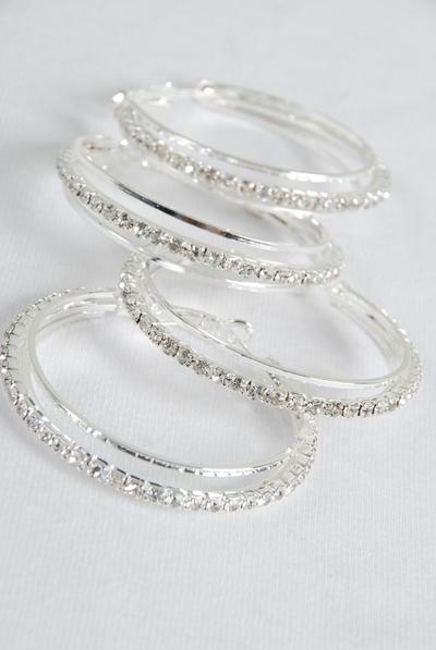 Earrings Hoop Rhinestone / PC Post , Size - 1.5" Wide , Earring Card & OPP Bag & UPC Code , Choose Gold Or Silver Finishes  