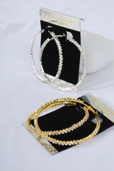 Earring Boutique Zigzag Loop Rhinestones / PC Post , Size - 2.5" Wide , Choose Gold Or Silver Finishes , Earring Card & OPP Bag & UPC Code