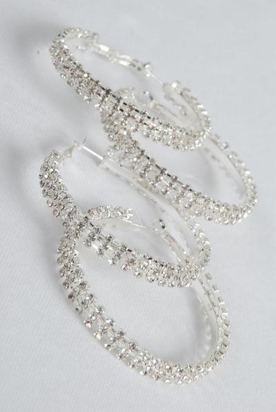 Earrings Hoop Rhinestone / PC Post , Size - 2.25" Wide ,,Earring Card & OPP bag & UPC Code , Choose Gold Or Silver Finish