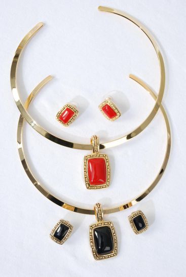 Necklace Sets Choker Flexible Poly Pendant Post Red / 12 Sets = Dozen Red , Post , 16" Wide , Flexible , Display Card & OPP Bag & UPC Code 