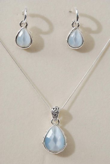 Necklace Sets Snake Chain Cat-eye Trardrop Pendant / Sets Pendant Size - 1.5" x 0.75" Wide , 24" Chain , Display Card & Opp Bag & UPC Code 