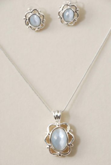 Necklace Sets Snake Chain Cat-eye Ovel Pendant Gray / Sets Gray , Pendant Size - 1.25" x 0.75" Wide , 24" chain , Display Card & Opp Bag & UPC Code