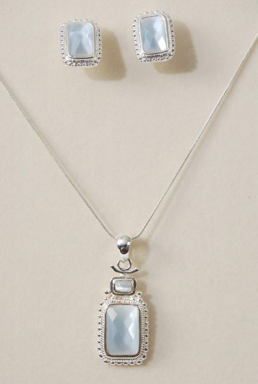 Necklace Sets Snake Chain Cat-eye Oval Pendant Gray / Sets Gray , Pendant Size - 1.25" x 0.75" Wide , 24" chain , Display Card & Opp Bag & UPC Code  