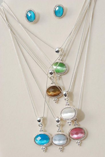 Necklace Sets Snake Chain Cat-eye Oval Pendant / Sets  Pendant Size - 1.25" x 1" Wide , 20" Chain , Display & Opp bag & UPC Code , Choose Colors                                                   