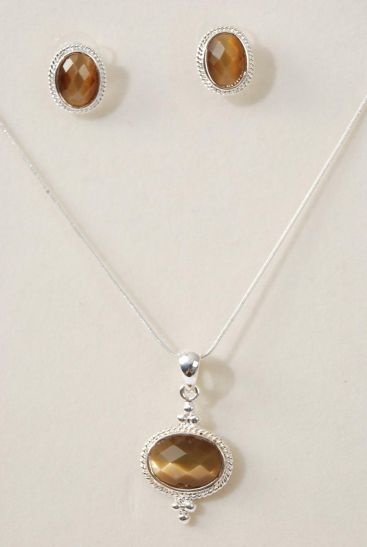 Necklace Sets Snake Chain Cat-eye Pendant Brown / Sets  Brown , Pendant Size - 1.25" x 1" Wide , 20" Chain , Display & Opp bag & UPC Code