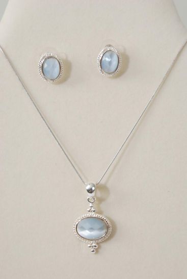 Necklace Sets Snake Chain Cat-eye Pendant Gray / Sets  Gray , Pendant Size - 1.25" x 1" Wide , 20" Long Chain , Display & Opp bag & UPC Cod,