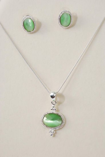 Necklace Sets Snake Chain Cat-eye Pendant Lime / Sets  Lime , Pendant Size - 1.25" x 1" Wide ,  20" Chain , Display & Opp bag & UPC Code