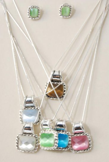 Necklace Sets Snake Chain Cat-eye Pendant / Sets Pendant Size - 1.5" x 1" Wide , 20" Chain , Hang Card & Opp Bag & UPC Code , Choose Colors                                                