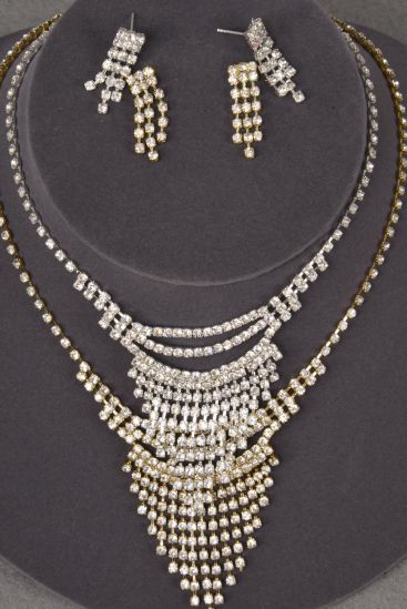 Necklace Sets Rhinestone Post / 12 Sets = Dozen Post , Size - 18 inch , Extension Chain , Black Velvet Display Card & OPP Bag & UPC Code , Choose Finishes