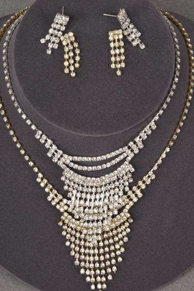 Necklace Sets Rhinestone Post / 12 Sets = Dozen Post , Size - 18 inch , Extension Chain , Black Velvet Display Card & OPP Bag & UPC Code , Choose Finishes