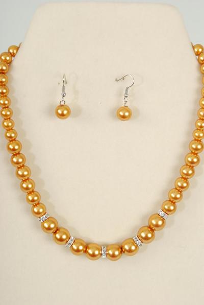 Necklace Sets Graduate from 12 mm Glass Pearls Rhinestone Bezel Gold / 12 Sets = Dozen Gold , 18" Extension Chain , Hang tag & Opp bag & UPC Code