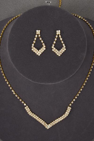 Necklace Sets V shape Rhinestone / 12 Sets = Dozen Post , Size - 18 inches , Extension Chain , Black Velvet Display Card & OPP Bag & UPC Code